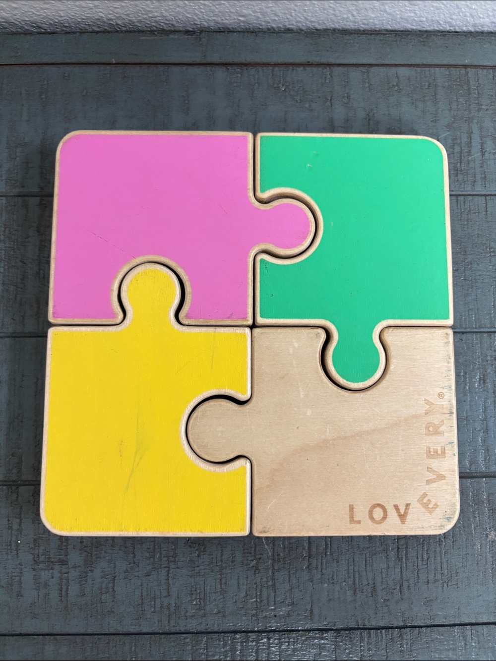 Lovevery Wooden Puzzle Playset - Pink, Green, Yellow